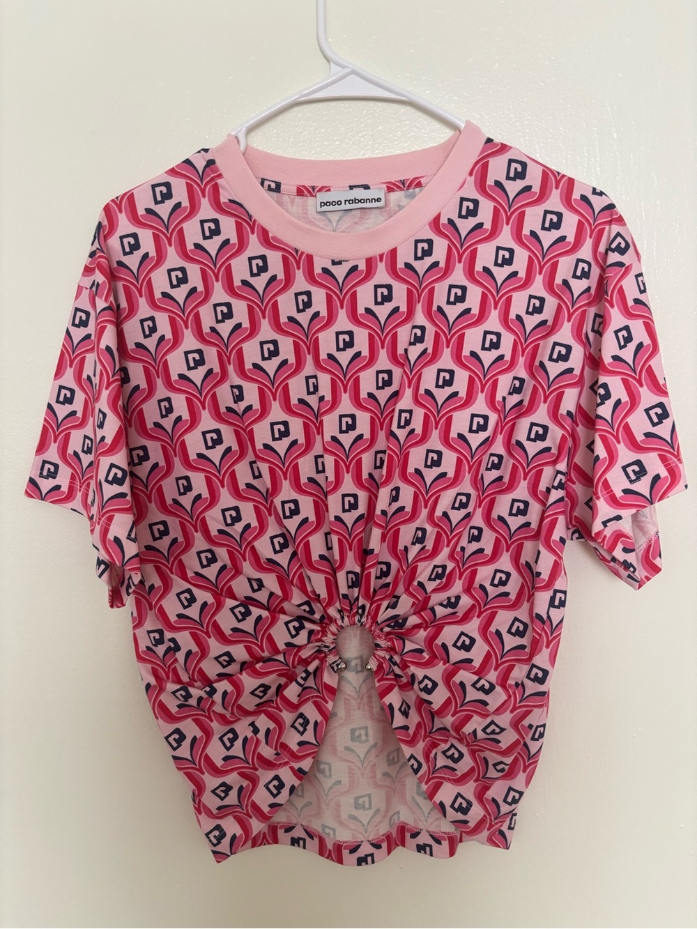 Paco Rabanne Pink and Navy Logo Knot Tee